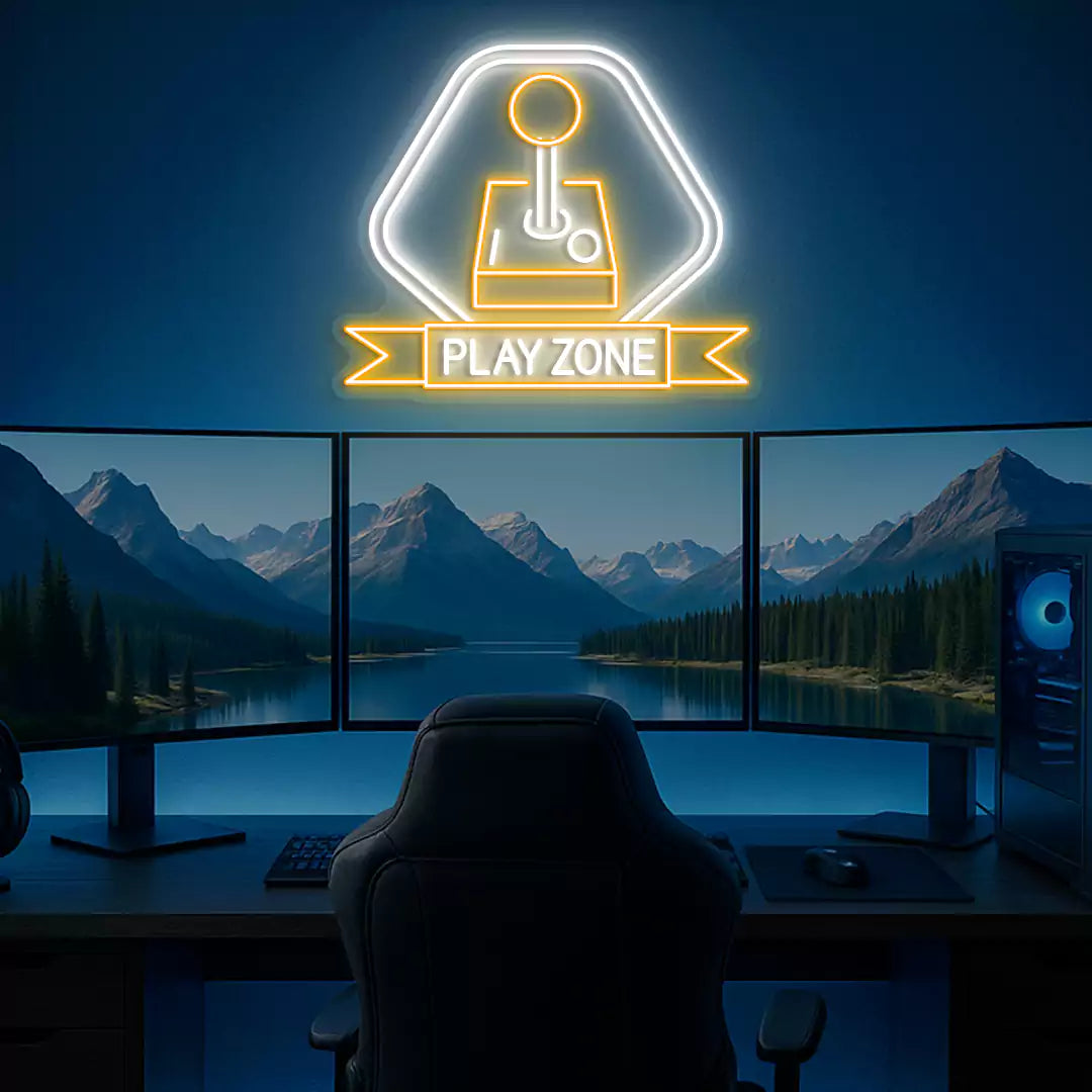 Joystick Playzone Neon Sign in Orange Color