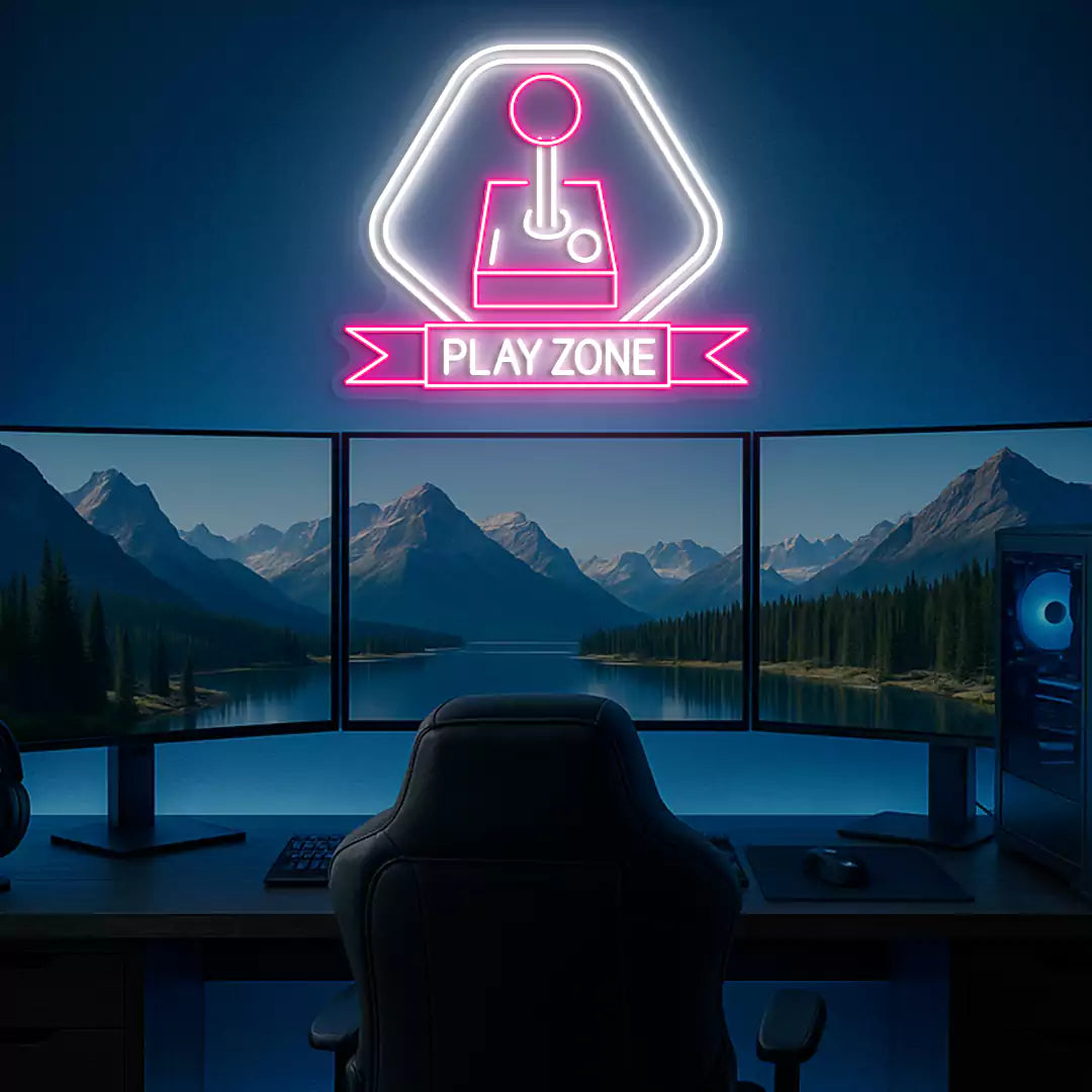 Joystick Playzone Neon Sign in Pink Color