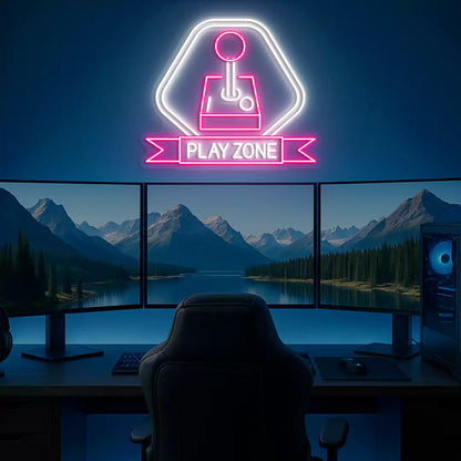 Joystick Playzone Neon Sign in Pink Color