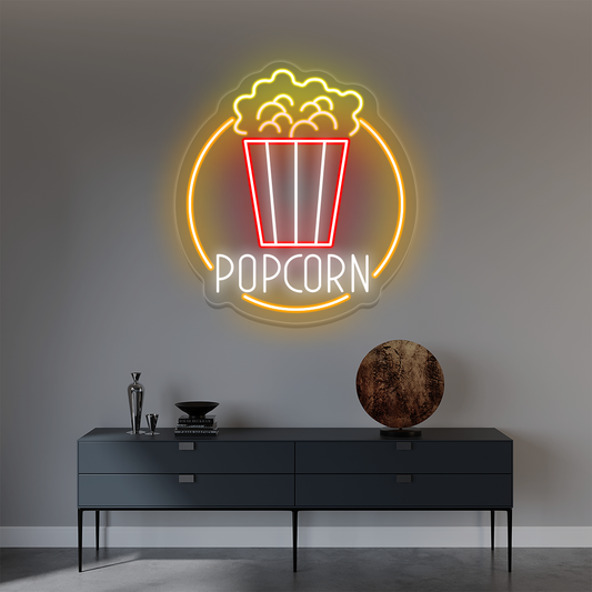 Popcorn Bucket Neon Sign Round