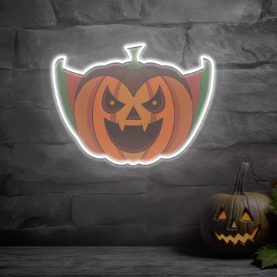 Vampire Pumpkin Neon Artwork | White