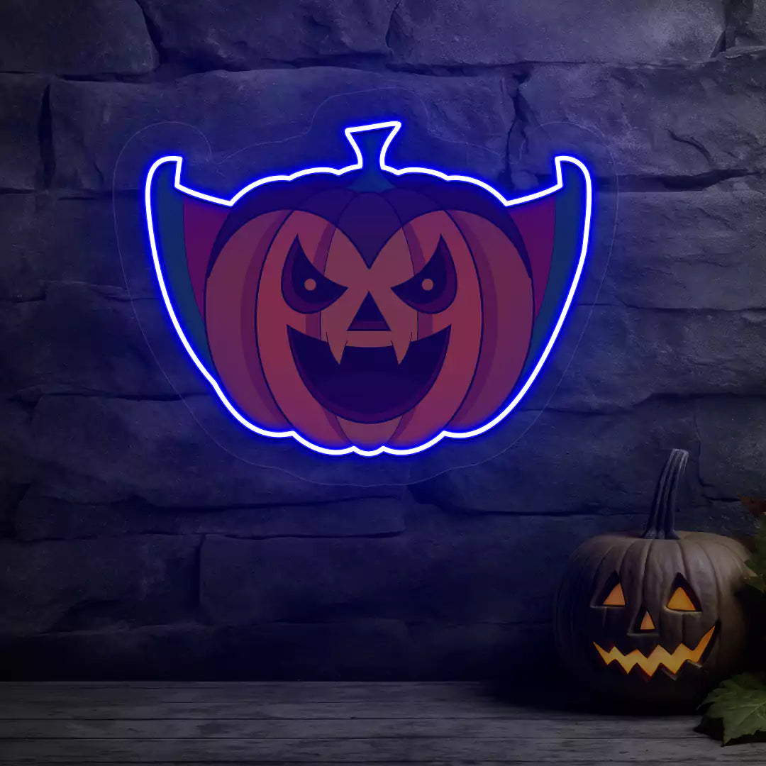 Vampire Pumpkin Neon Artwork | Blue