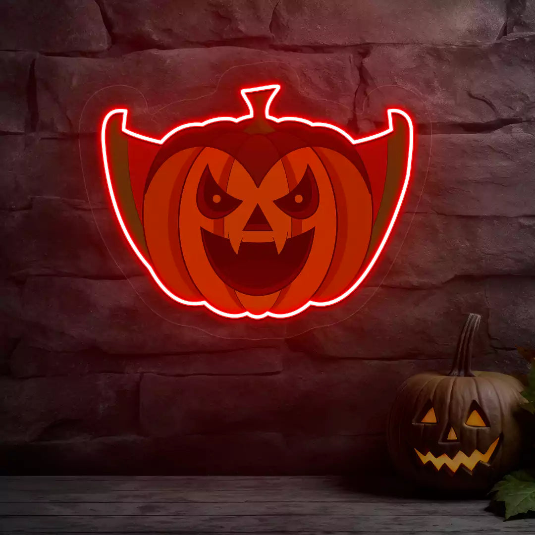Vampire Pumpkin Neon Artwork | Red