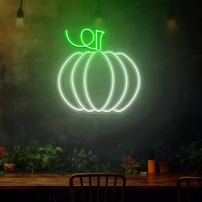 Autumn pumpkin neon sign in white and green