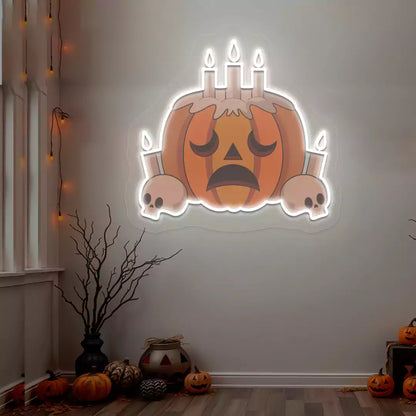 Melancholy Pumpkin Candle Neon Artwork | White