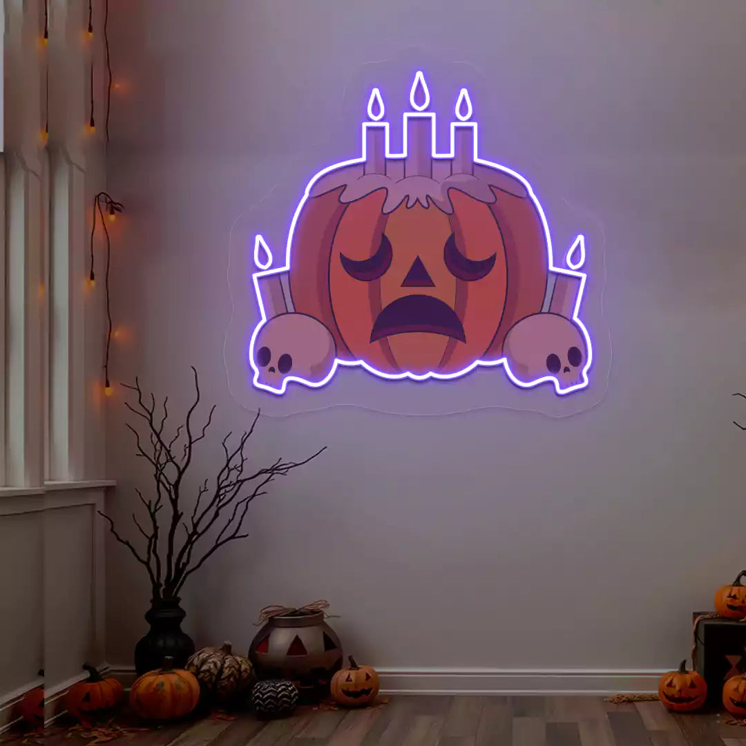 Melancholy Pumpkin Candle Neon Artwork | Purple