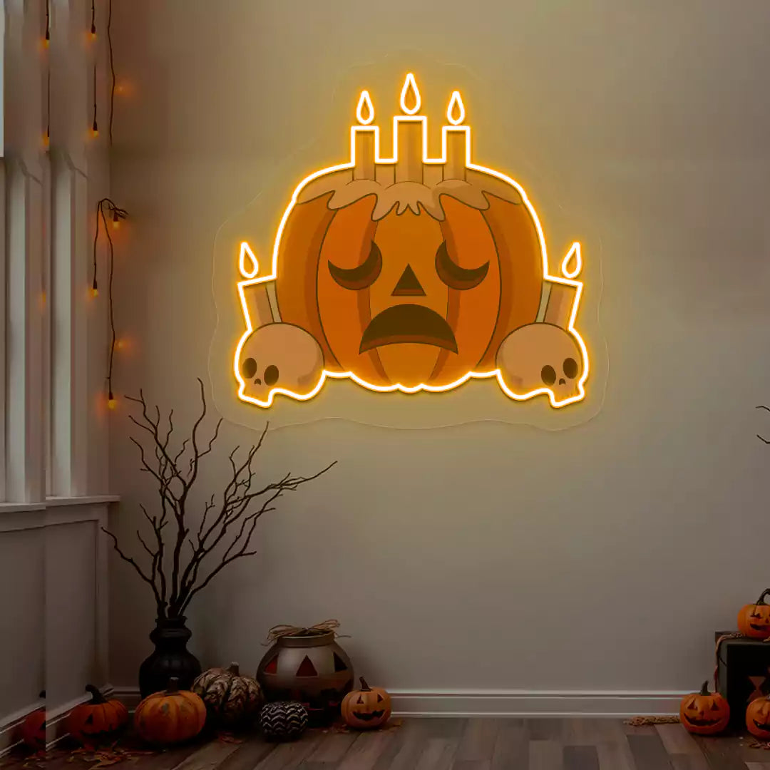 Melancholy Pumpkin Candle Neon Artwork | Orange