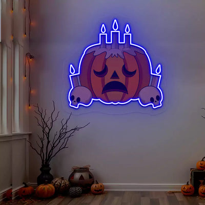 Melancholy Pumpkin Candle Neon Artwork | Blue