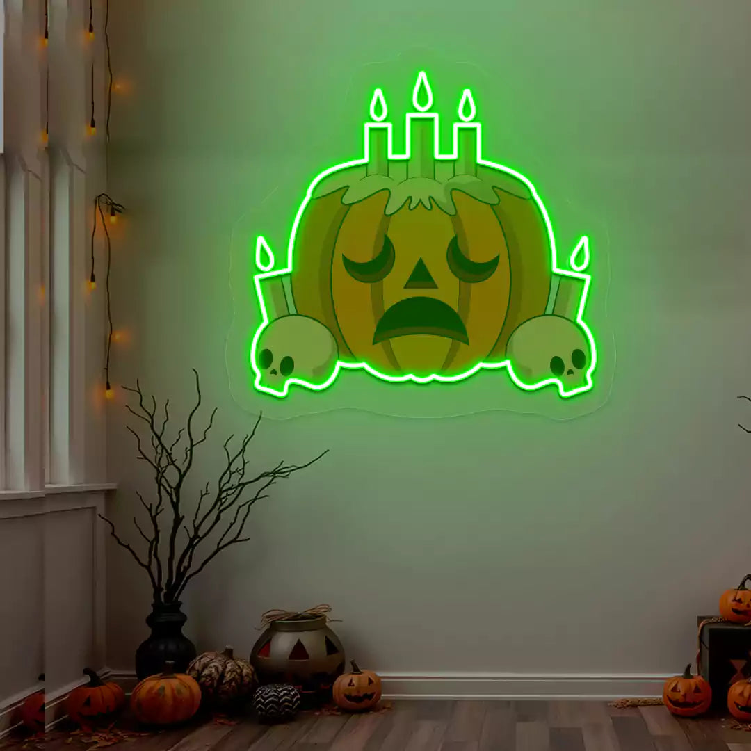 Melancholy Pumpkin Candle Neon Artwork | Green
