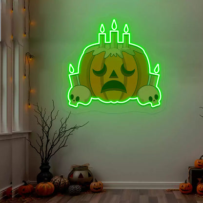 Melancholy Pumpkin Candle Neon Artwork | Green