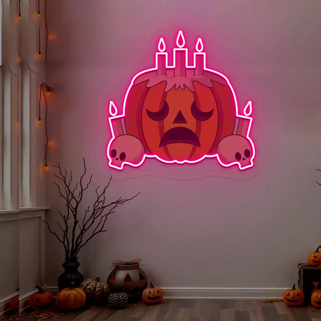 Melancholy Pumpkin Candle Neon Artwork | Pink