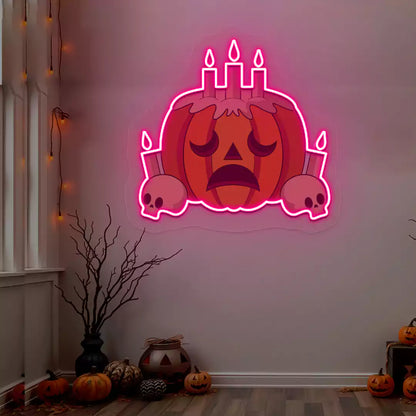 Melancholy Pumpkin Candle Neon Artwork | Pink