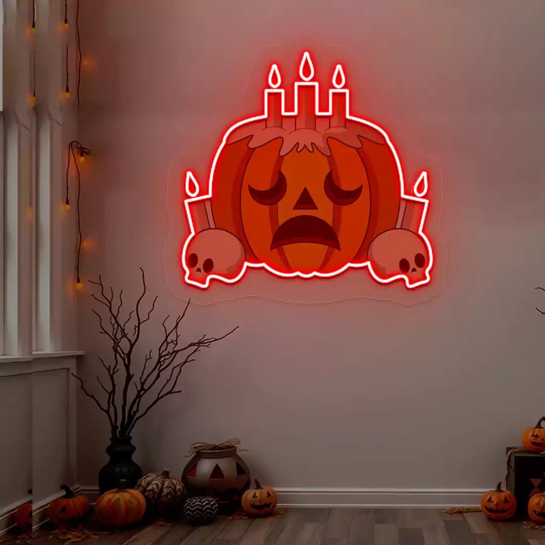 Melancholy Pumpkin Candle Neon Artwork | Red