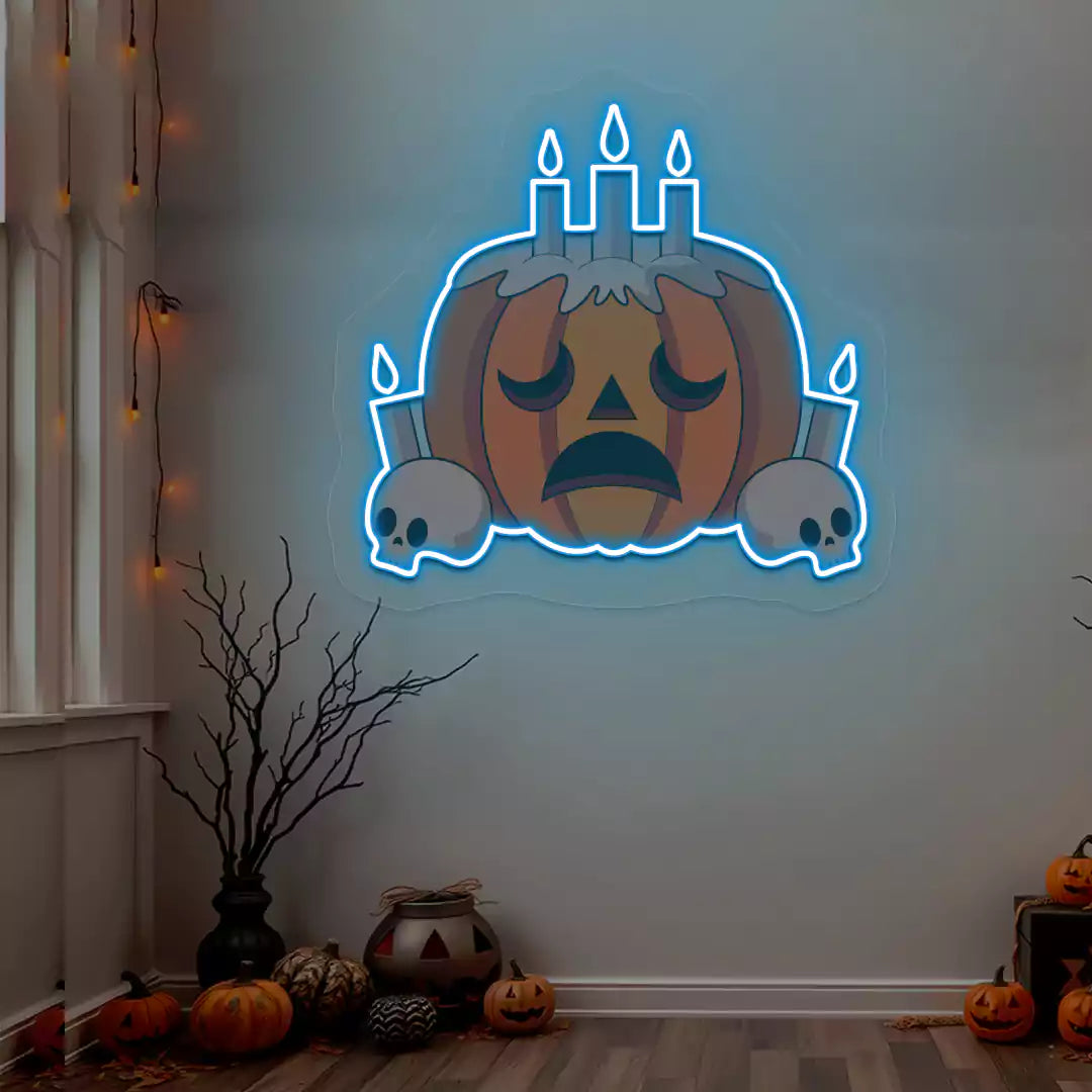Melancholy Pumpkin Candle Neon Artwork | Iceblue