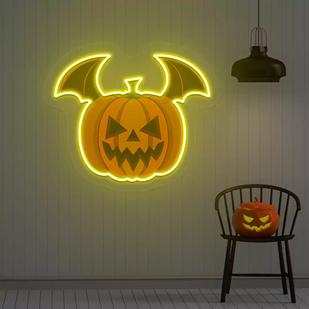Batwing Pumpkin Neon Artwork | Yellow