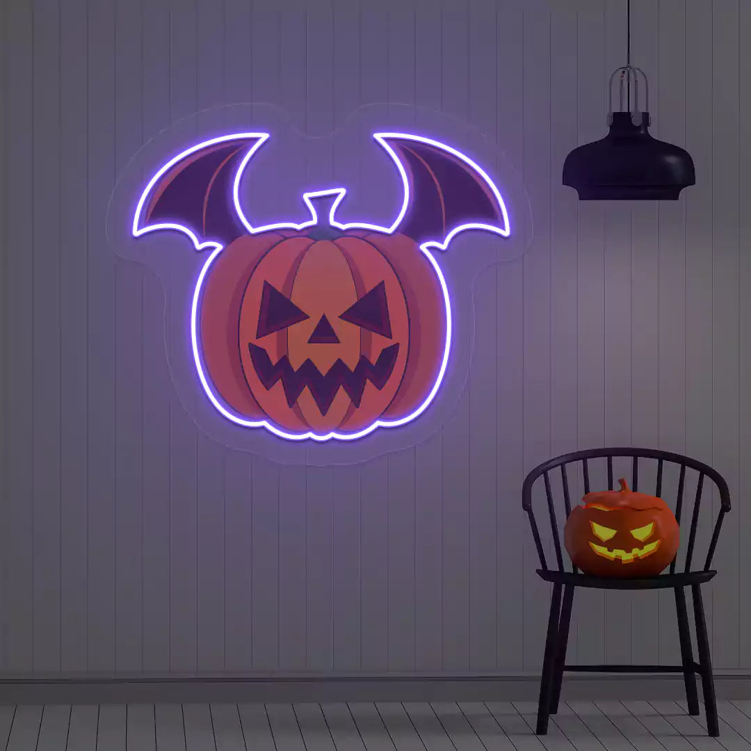 Batwing Pumpkin Neon Artwork | Purple