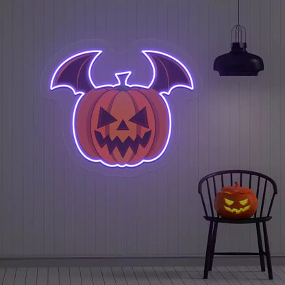 Batwing Pumpkin Neon Artwork | Purple