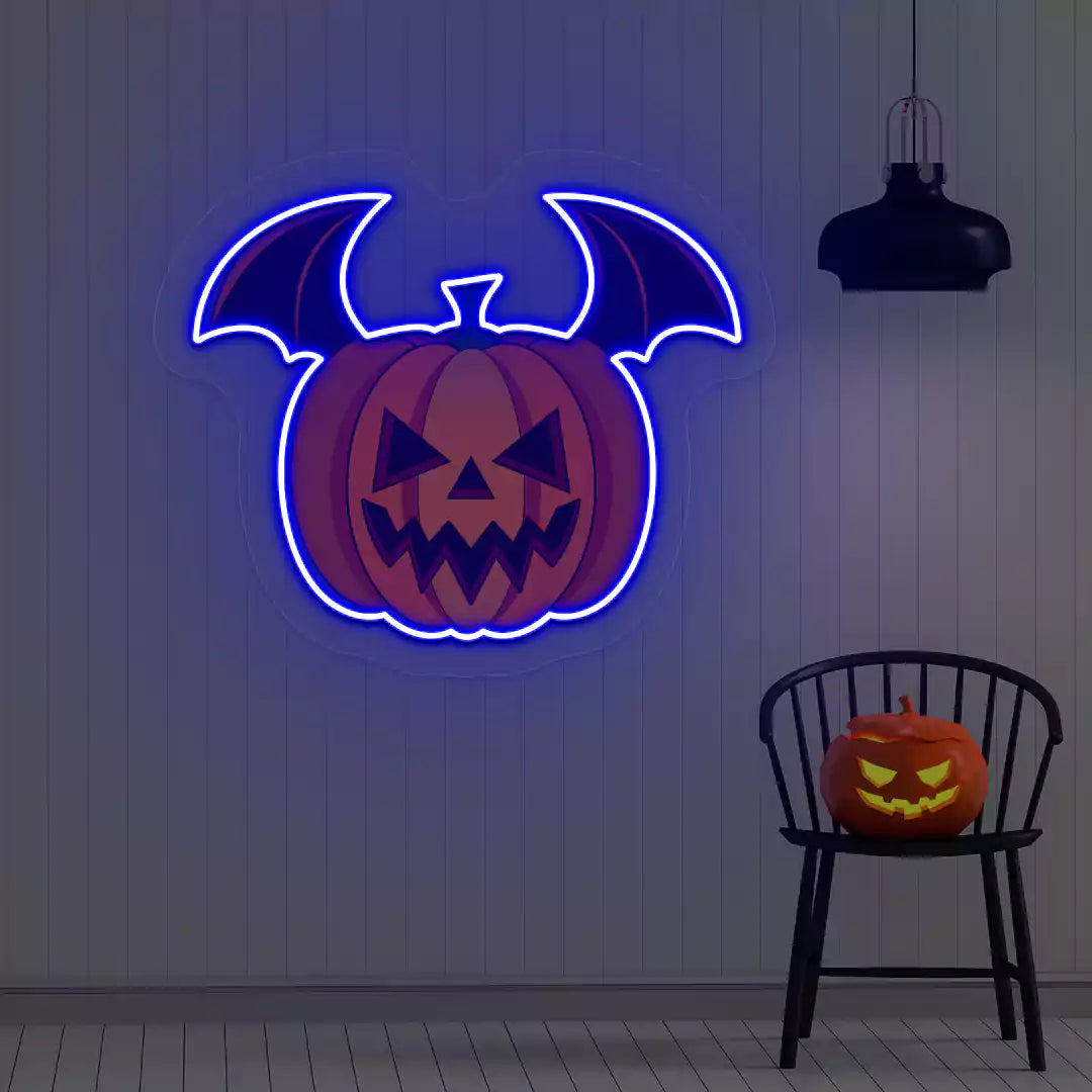 Batwing Pumpkin Neon Artwork | Blue