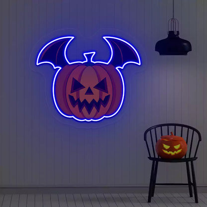 Batwing Pumpkin Neon Artwork | Blue