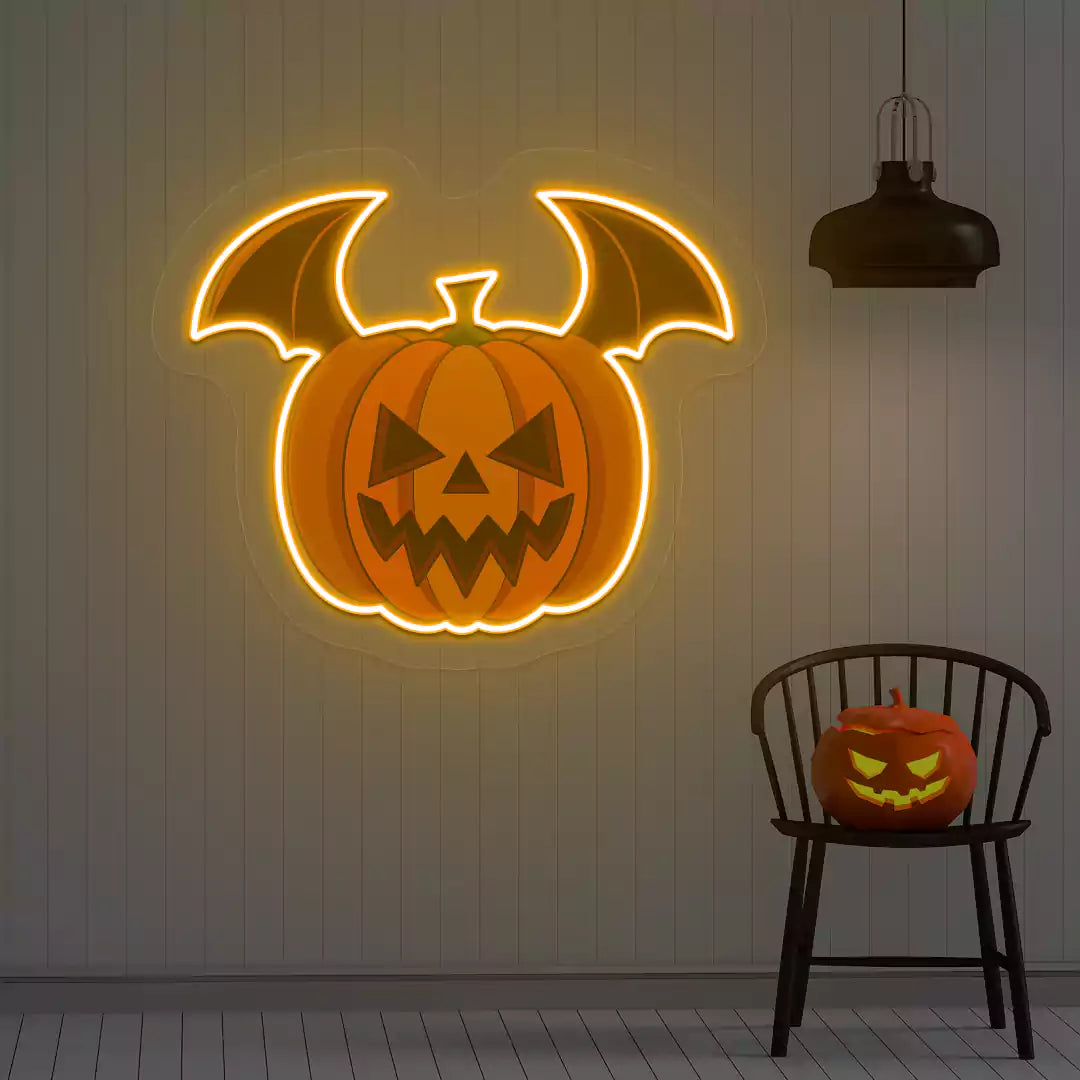 Batwing Pumpkin Neon Artwork | Orange