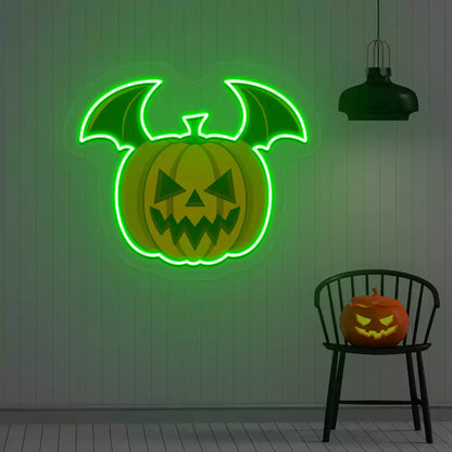 Batwing Pumpkin Neon Artwork | Green