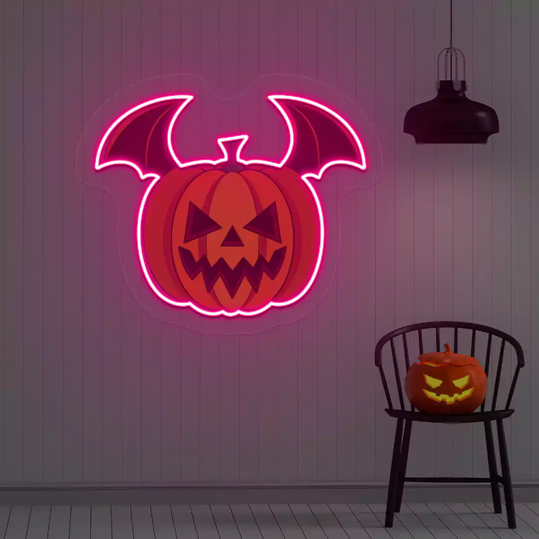 Batwing Pumpkin Neon Artwork | Pink