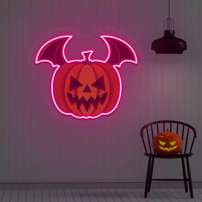 Batwing Pumpkin Neon Artwork | Pink