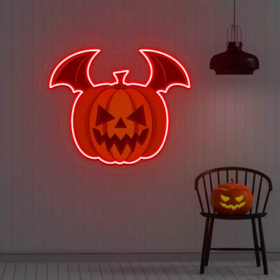 Batwing Pumpkin Neon Artwork | Red