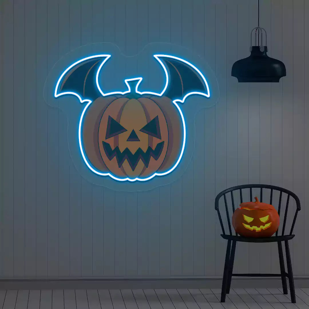 Batwing Pumpkin Neon Artwork | Iceblue