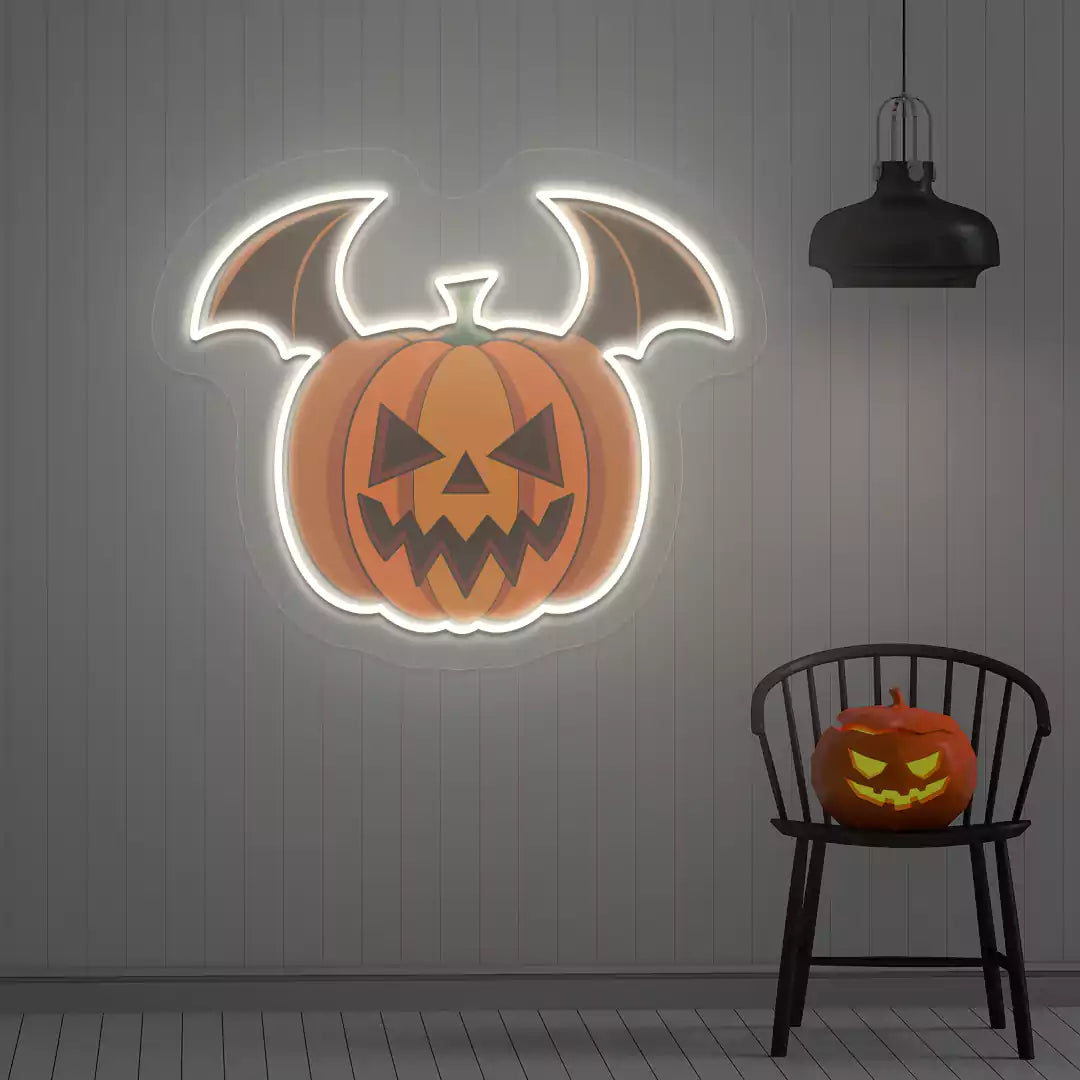 Batwing Pumpkin Neon Artwork | Warmwhite