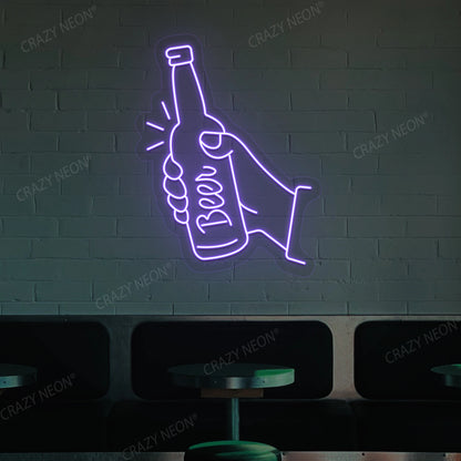 Hand Holding A Beer Neon Sign