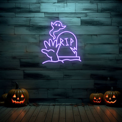 Graveyard RIP Tombstone Neon Sign | Purple 