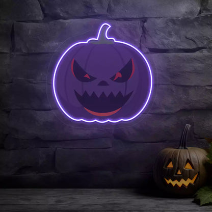 Sinister Purple Pumpkin Neon Artwork | Purple