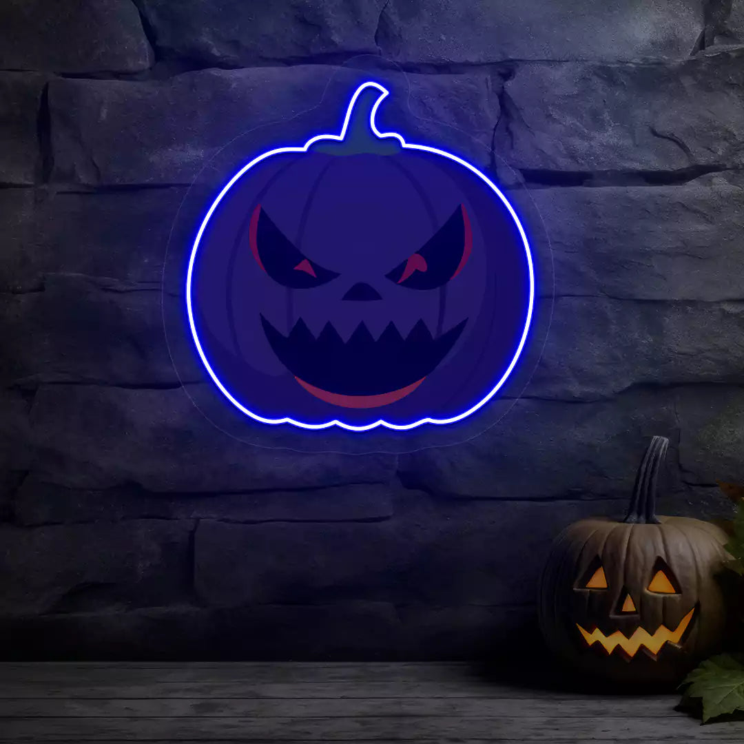 Sinister Purple Pumpkin Neon Artwork | Blue