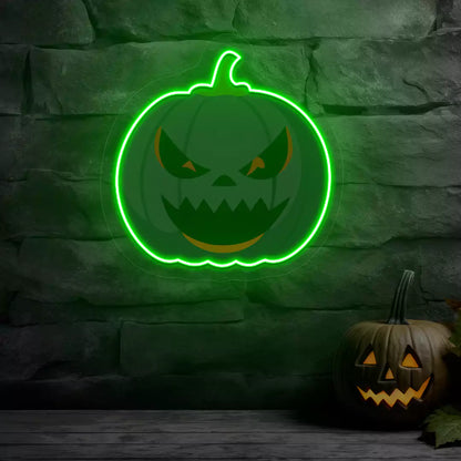 Sinister Purple Pumpkin Neon Artwork | Green