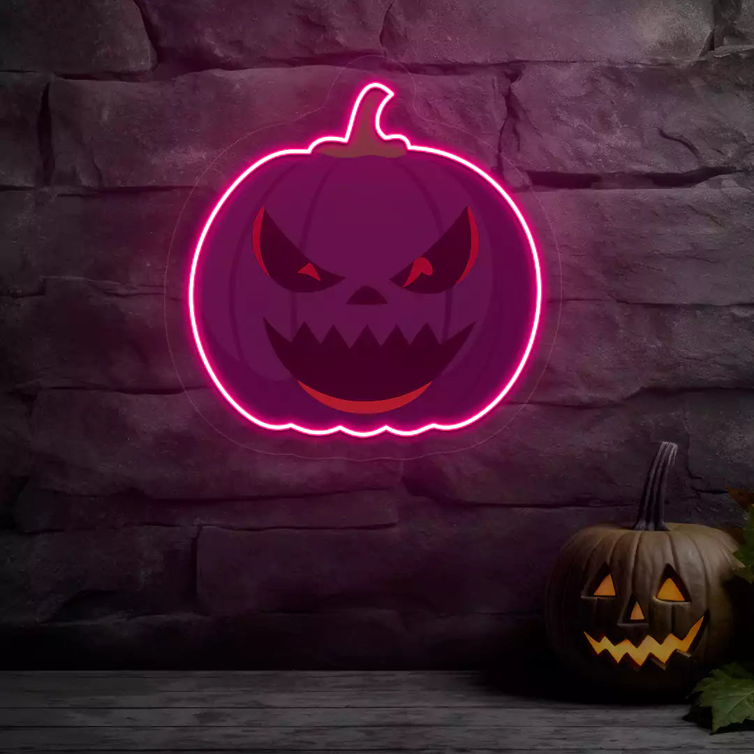 Sinister Purple Pumpkin Neon Artwork | Pink