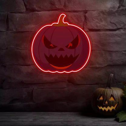 Sinister Purple Pumpkin Neon Artwork | Red