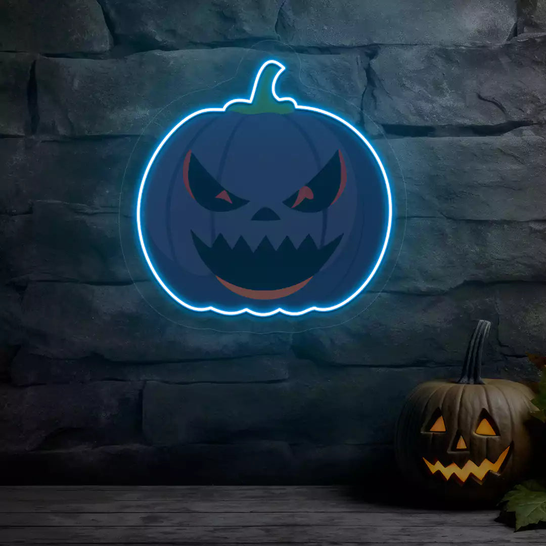 Sinister Purple Pumpkin Neon Artwork | Iceblue