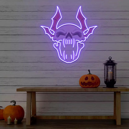 Demonic Bat Skull Neon Artwork | Purple