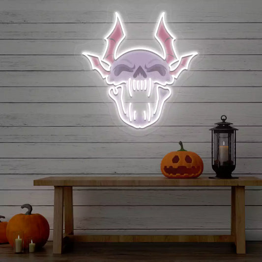 Demonic Bat Skull Neon Artwork | Warmwhite