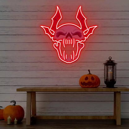  Demonic Bat Skull Neon Artwork | Red
