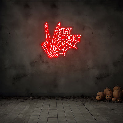 Stay Spooky With Skeleton Hand Neon Sign | Red 