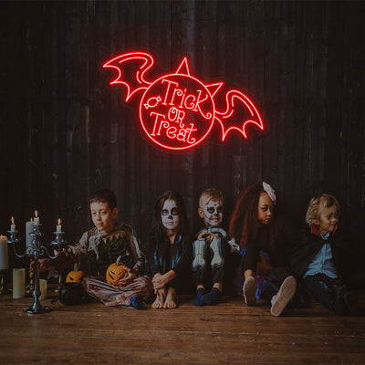 Trick Or Treat With Wings Neon Sign | Red 