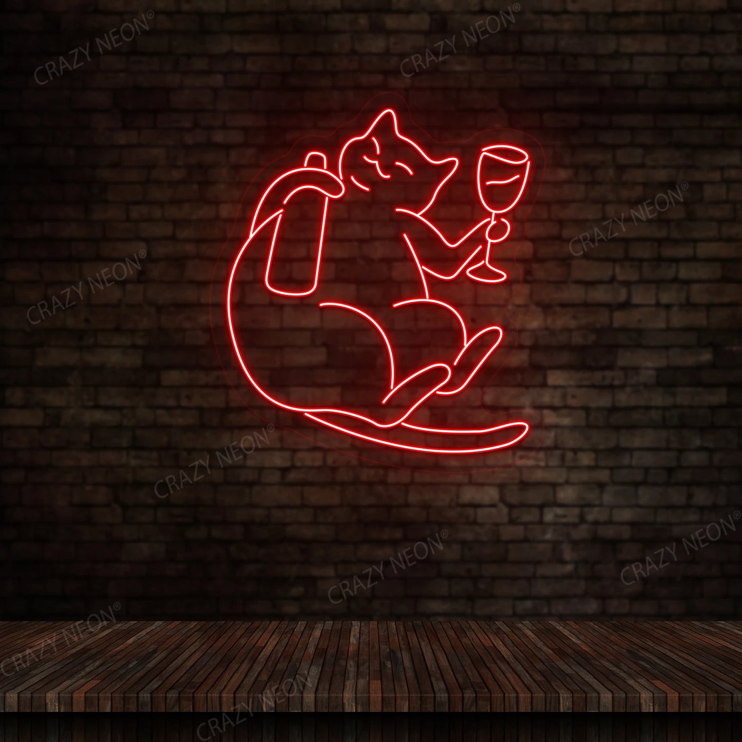 Cat Drinking Wine Neon Sign | Red