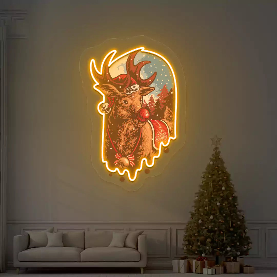 Red Nose Reindeer Neon Artwork | Orange