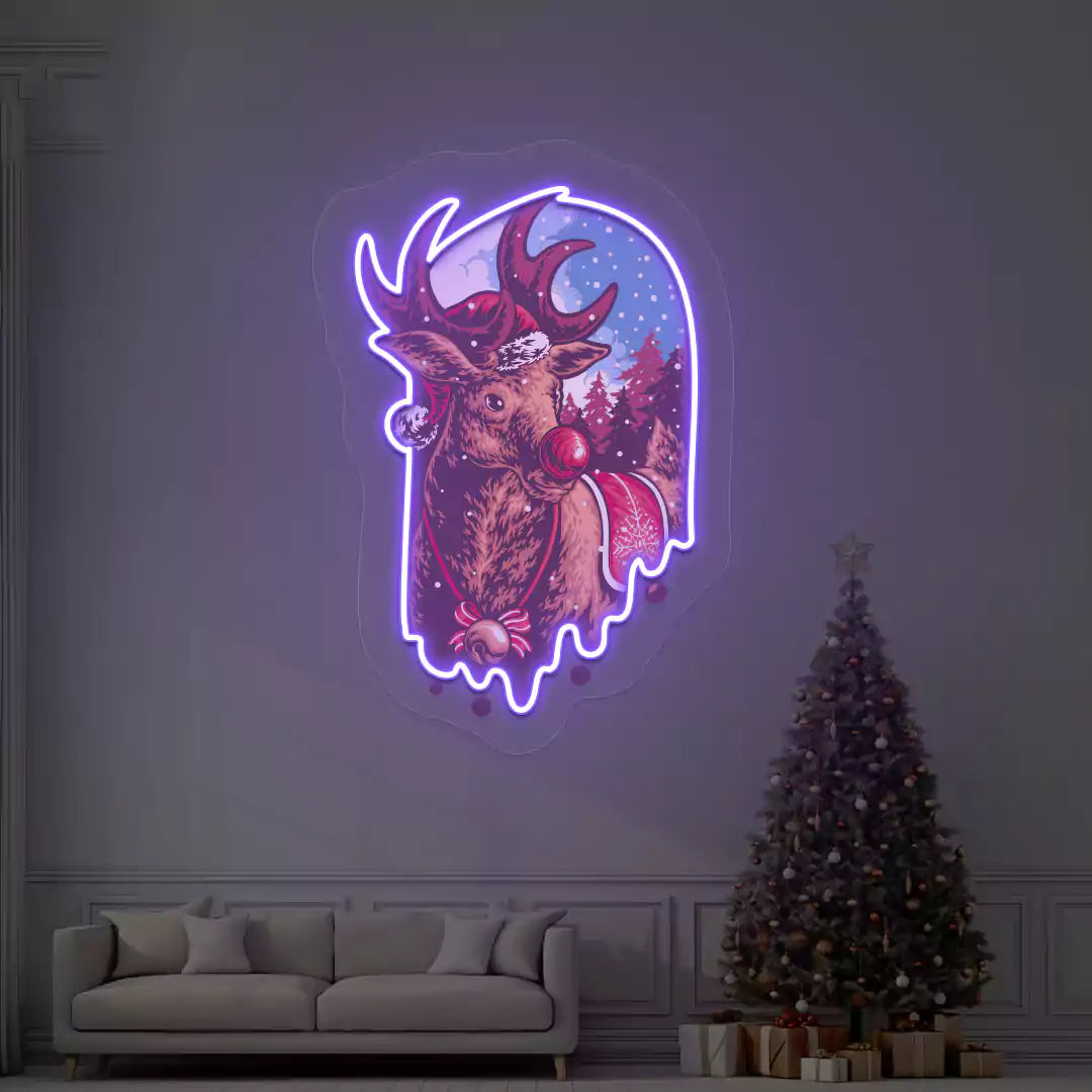 Red Nose Reindeer Neon Artwork | Purple