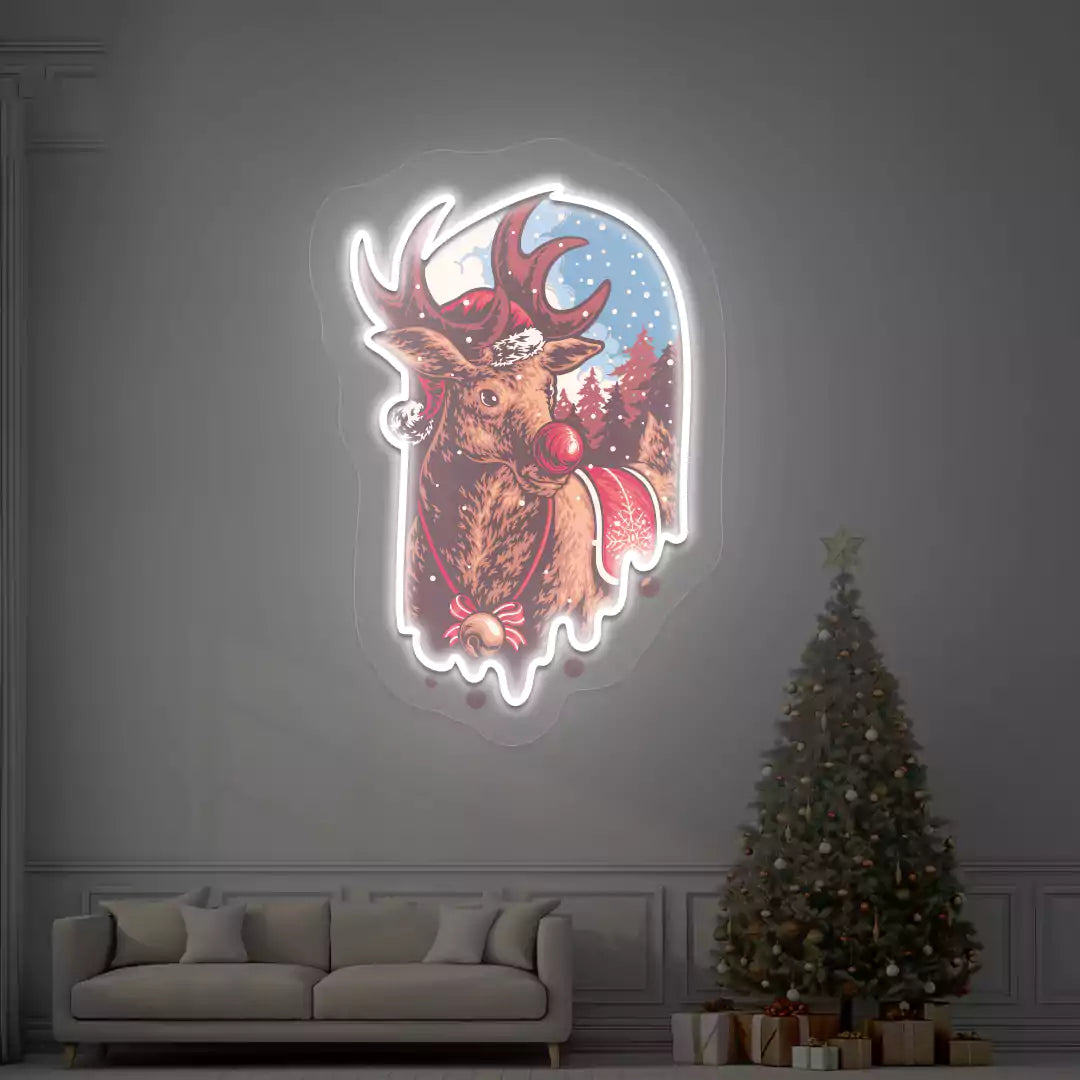 Red Nose Reindeer Neon Artwork | White