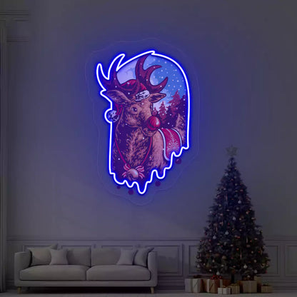 Red Nose Reindeer Neon Artwork | Blue