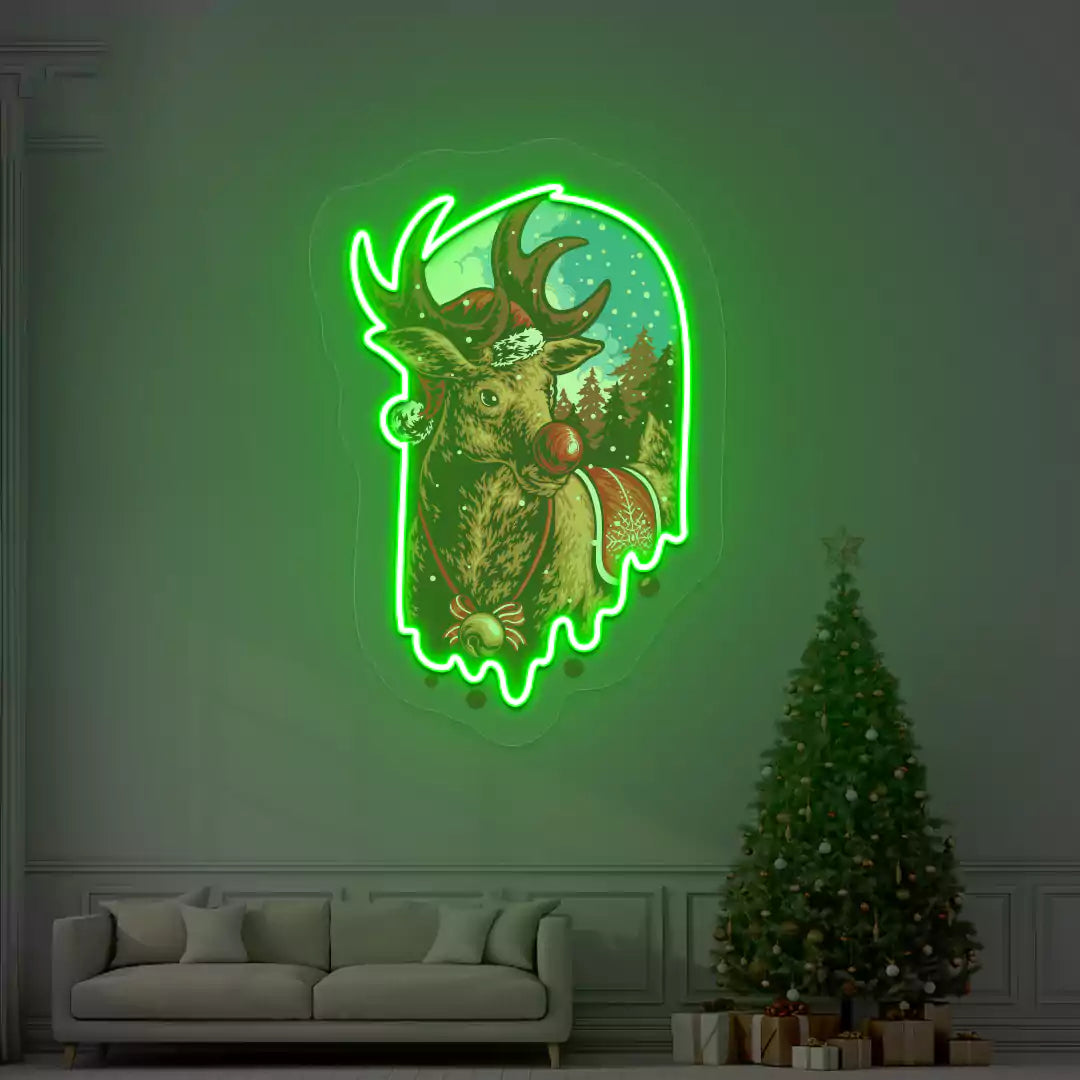 Red Nose Reindeer Neon Artwork | Green
