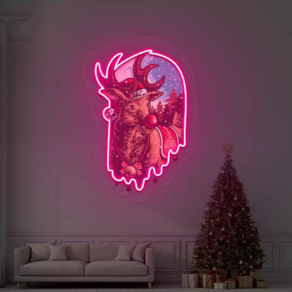 Red Nose Reindeer Neon Artwork | Pink